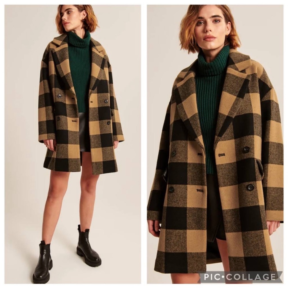 Abercrombie and Fitch Buffalo Check Oversized Pea Coat